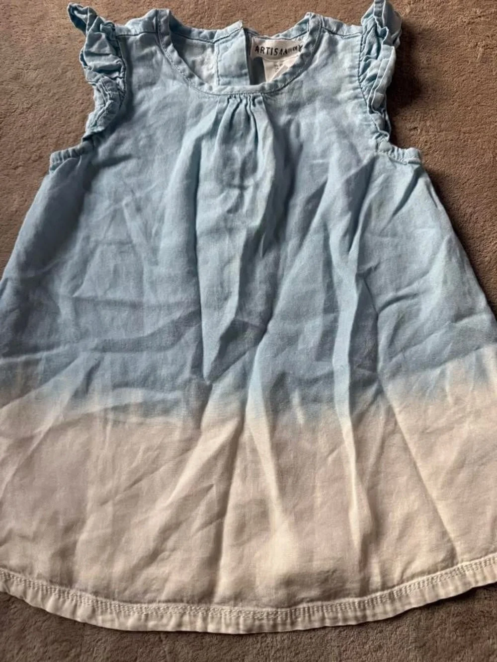 Artisan Light Blue to White Dip-Dye Ruffle Sleeve Dress